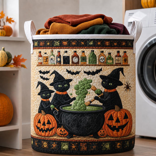 Halloween Black Cat Witch Quilted Laundry Basket LD22