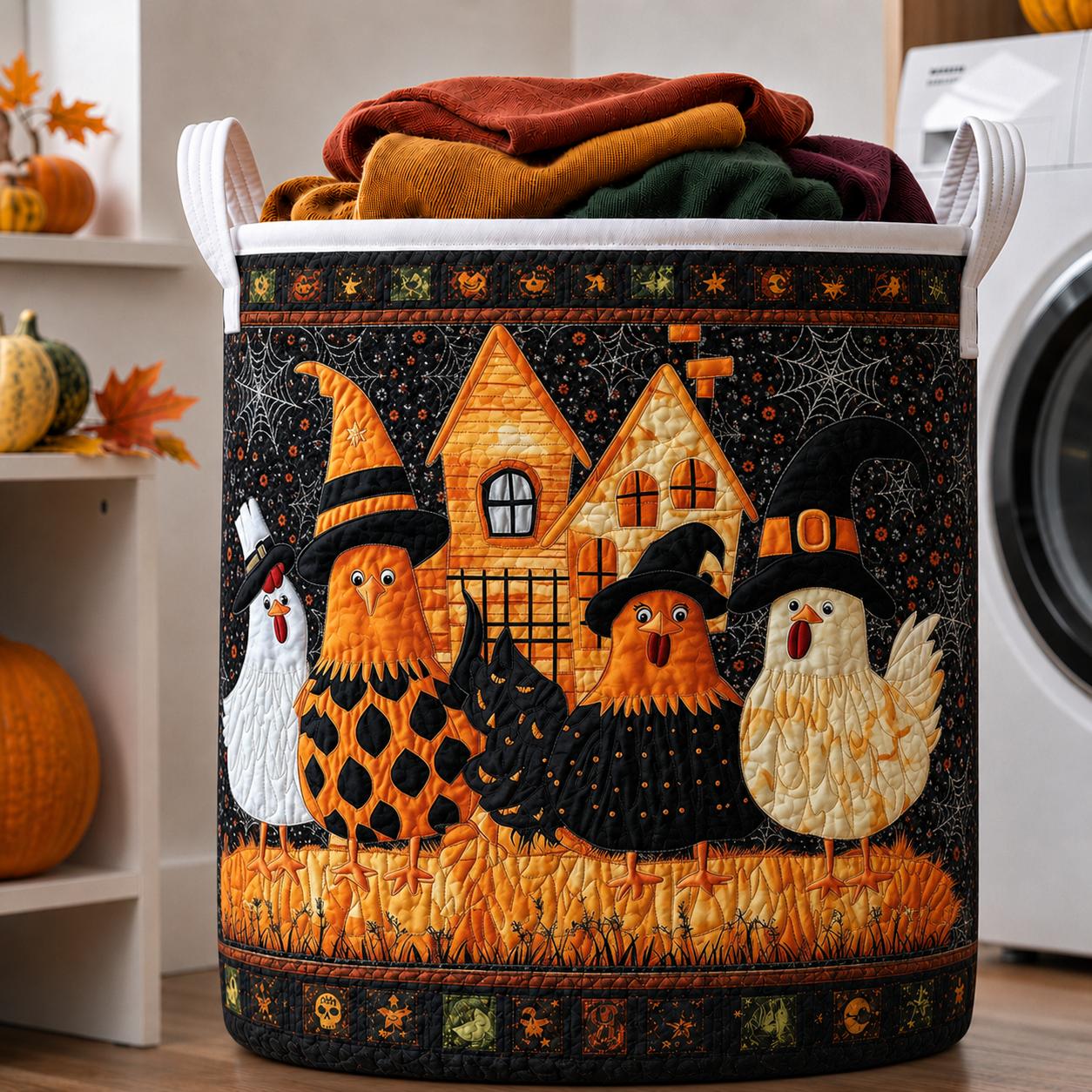 Spooky Witch Chickens Quilted Laundry Basket LD23