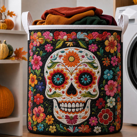 Mexican Floral Calavera Quilted Laundry Basket LD24