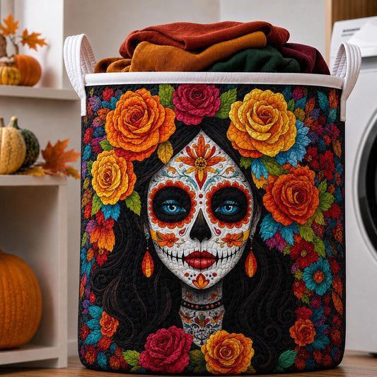 Mexican Sugar Skull Quilted Laundry Basket LD25