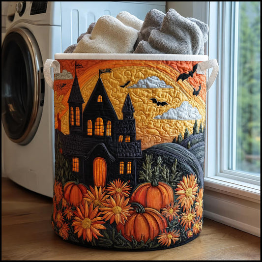 Halloween Haunted House Quilted Laundry Basket LD26