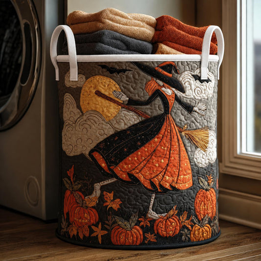 Halloween Witch & Pumpkin Quilted Laundry Basket LD27