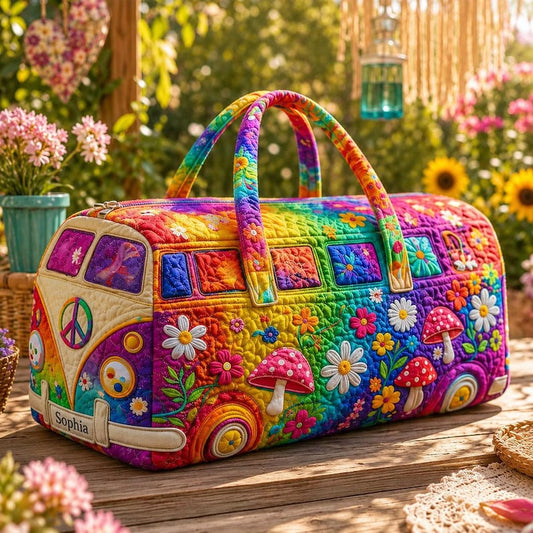 Groovy Rainbow Flower And Mushroom Personalized  Quilted Duffle Bag LD01