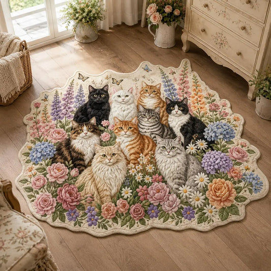 Floral Garden Cats Custom Shape Area Rug Crystal Velvet Style LD01