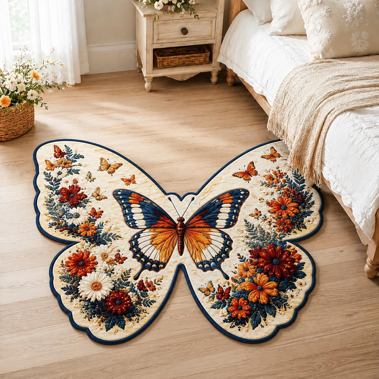 Vintage Floral Butterfly Custom Shape Area Rug Crystal Velvet Style LD02