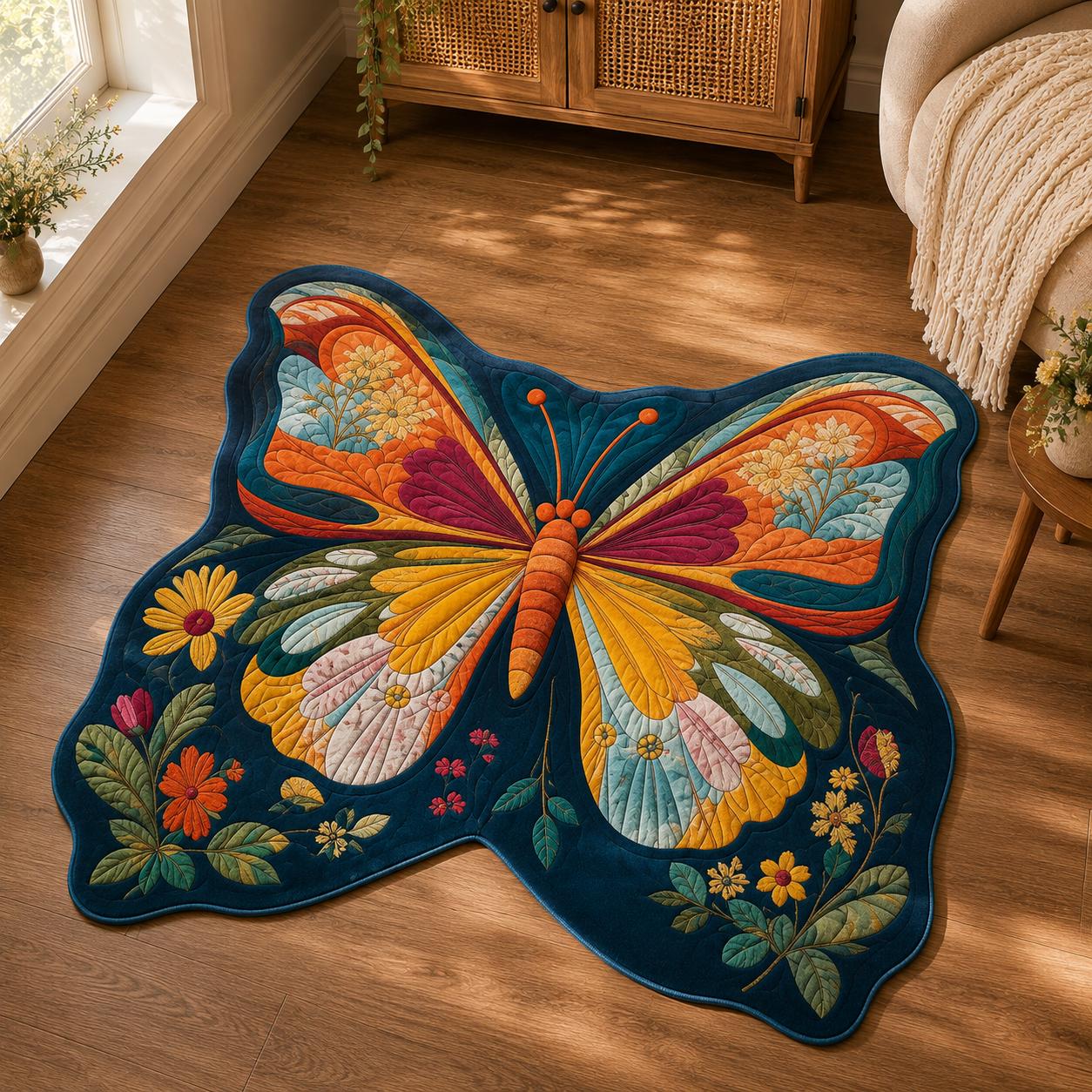 Boho Floral Butterfly Custom Shape Area Rug Crystal Velvet Style LD05