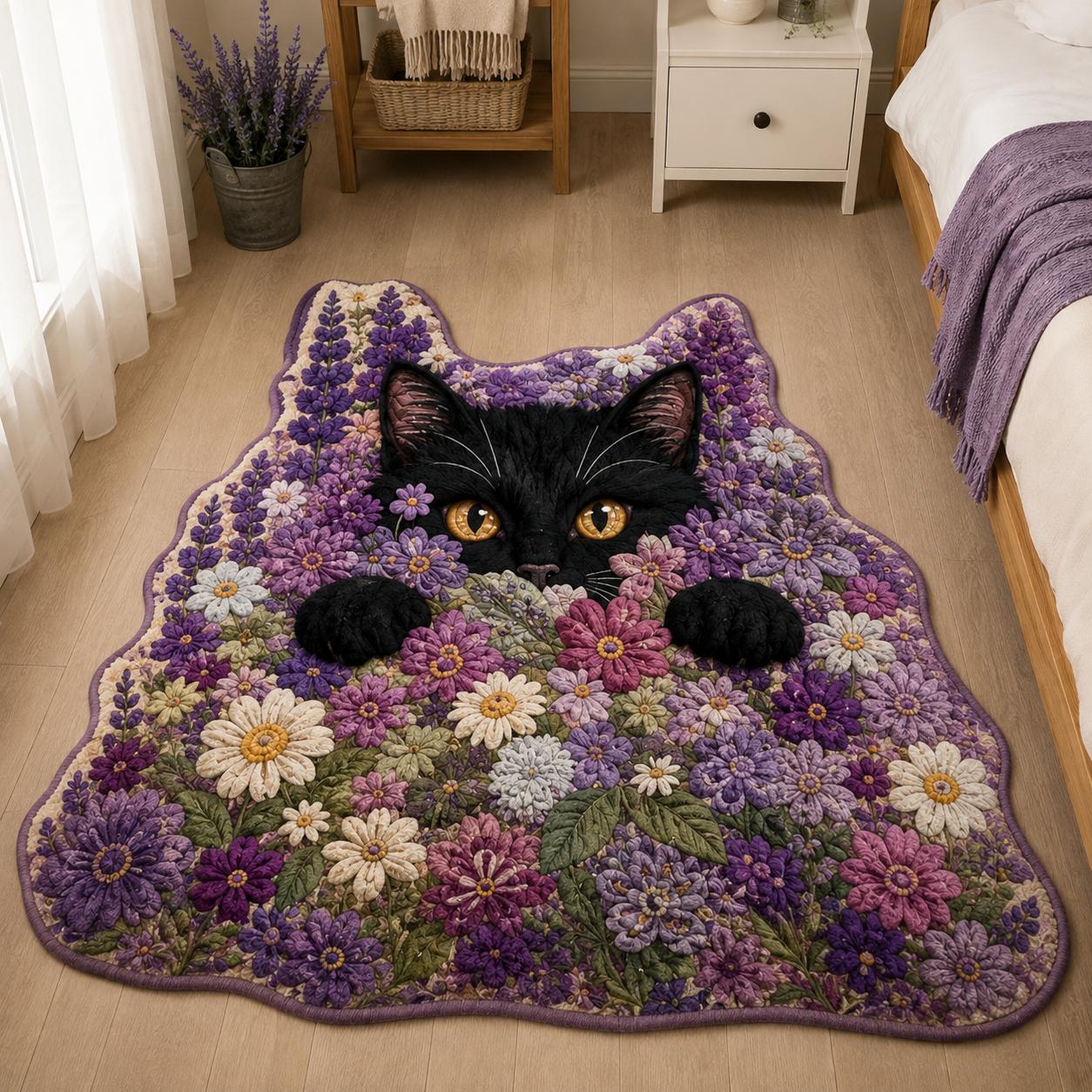 Cozy Floral Cat Custom Shape Area Rug Crystal Velvet Style LD07