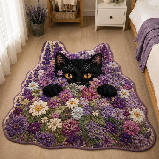 Cozy Floral Cat Custom Shape Area Rug Crystal Velvet Style LD07