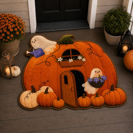 Cozy Pumpkin House Ghost Custom Shape Area Rug Crystal Velvet Style LD08