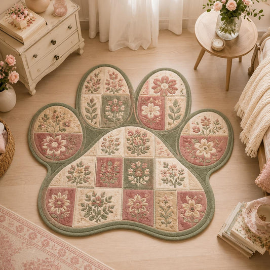 Vintage Cottagecore Paw Custom Shape Area Rug Crystal Velvet Style LD09