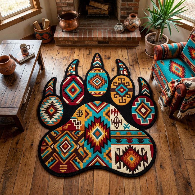 Tribal Bear Paw Custom Shape Area Rug Crystal Velvet Style LD10