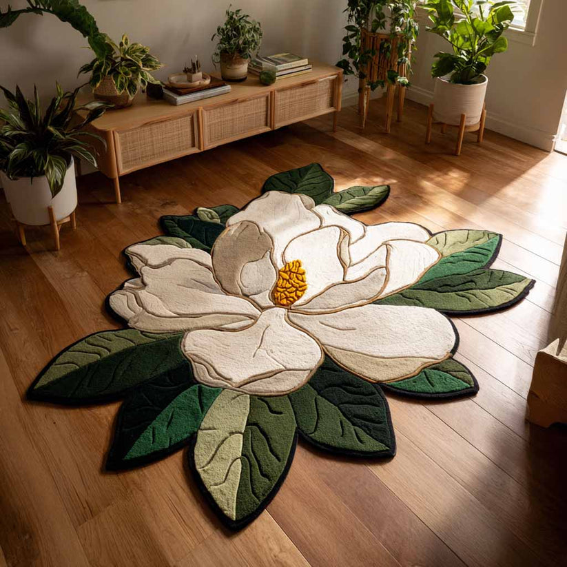 Magnolia Blossom Custom Shape Area Rug Crystal Velvet Style LD11