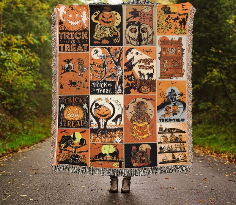 Ghost & Witch Halloween Woven Throw Blankets LD01