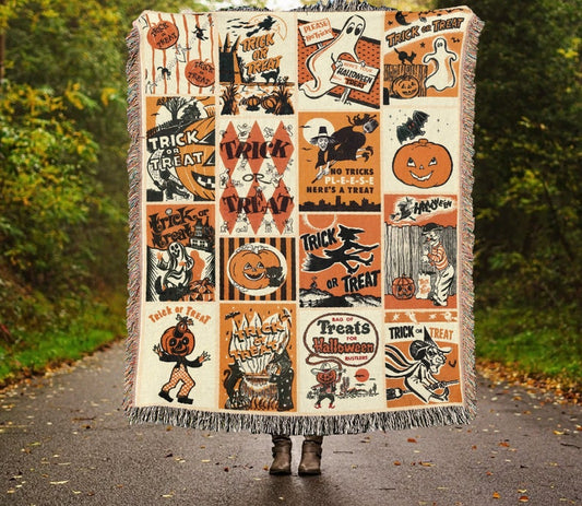 Vintage Halloween Woven Throw Blankets LD03