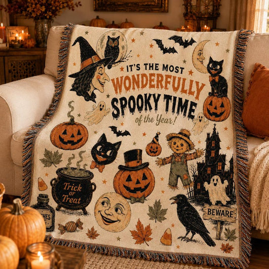 Vintage Spooky Season Woven Throw Blankets LD06