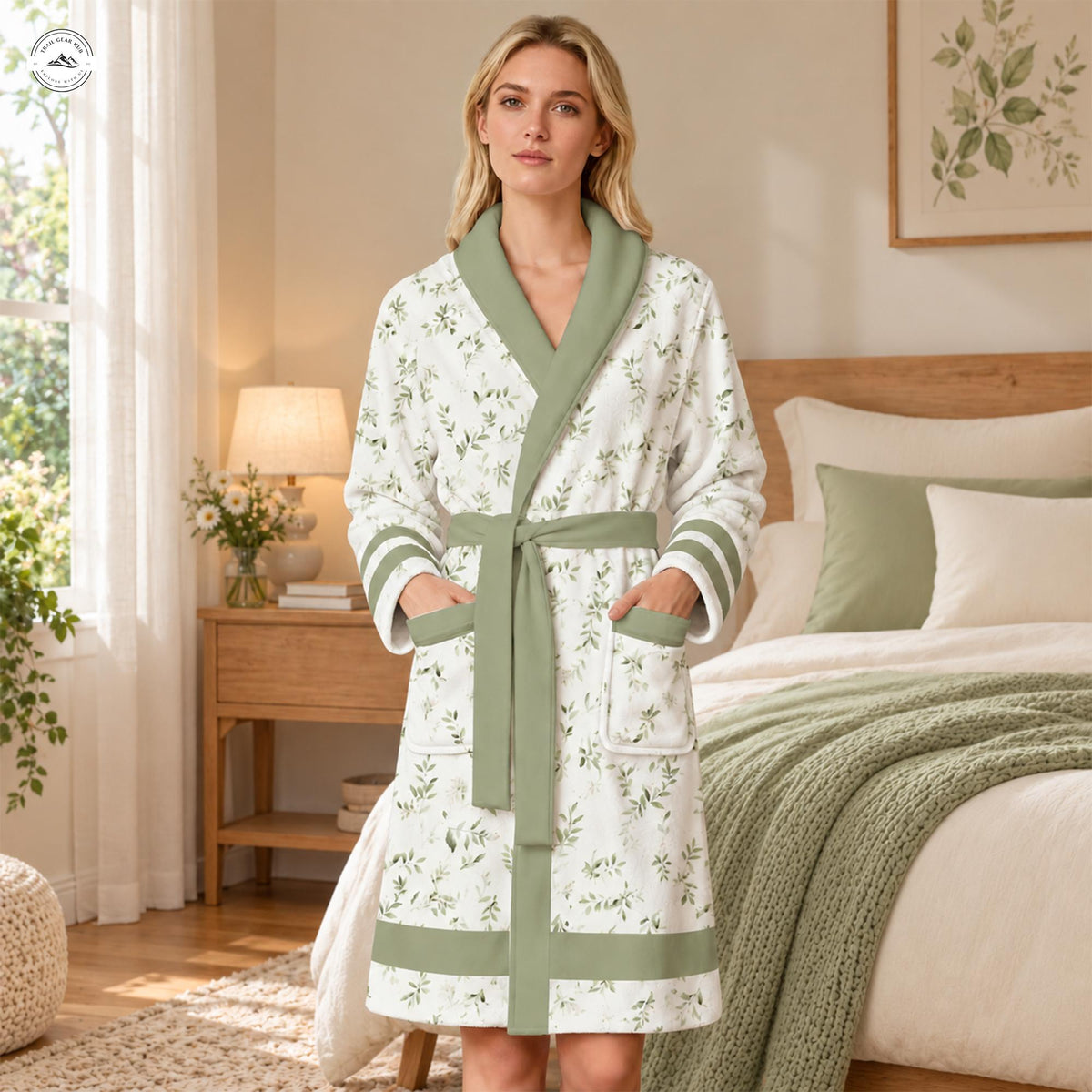 Sage Green Trim & Belt Bathrobes LV05