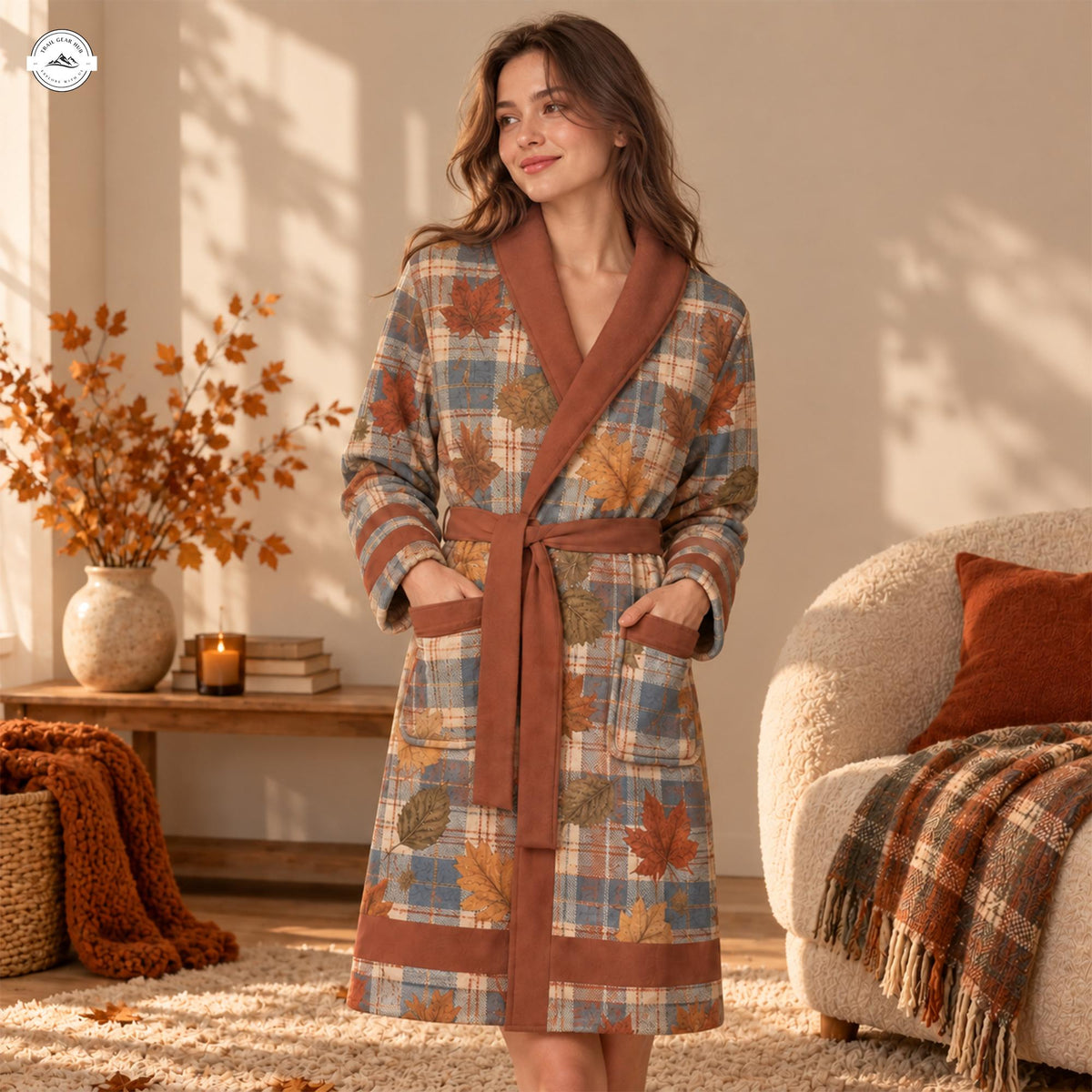 Vintage Autumn Leaf Print Bathrobes LV07