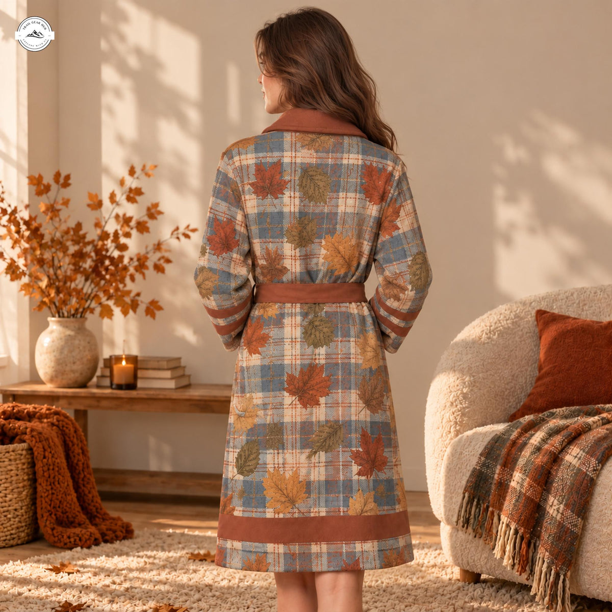 Vintage Autumn Leaf Print Bathrobes LV07