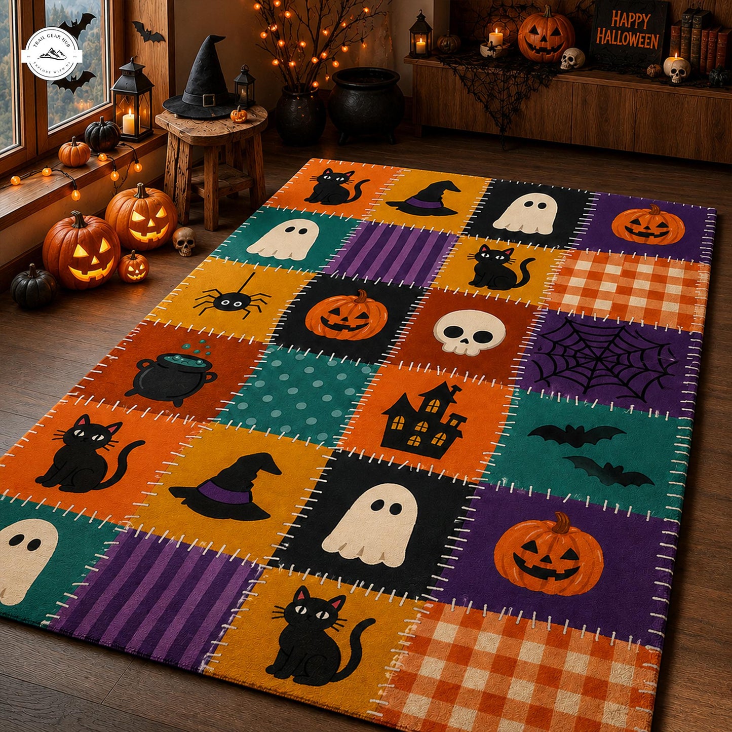 Spooky Patchwork Halloween Area Rug LV3