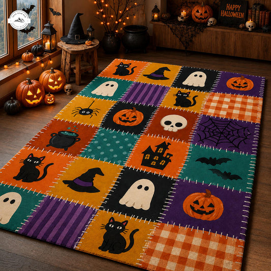 Spooky Patchwork Halloween Area Rug LV3