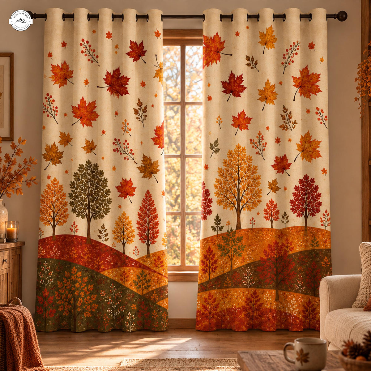 Autumn Leaves & Forest Trees  Grommet Curtains LV17