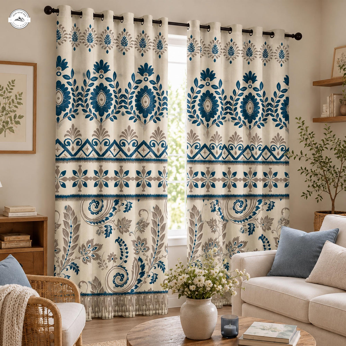 Boho Chic Floral Print  Grommet Curtains LV18