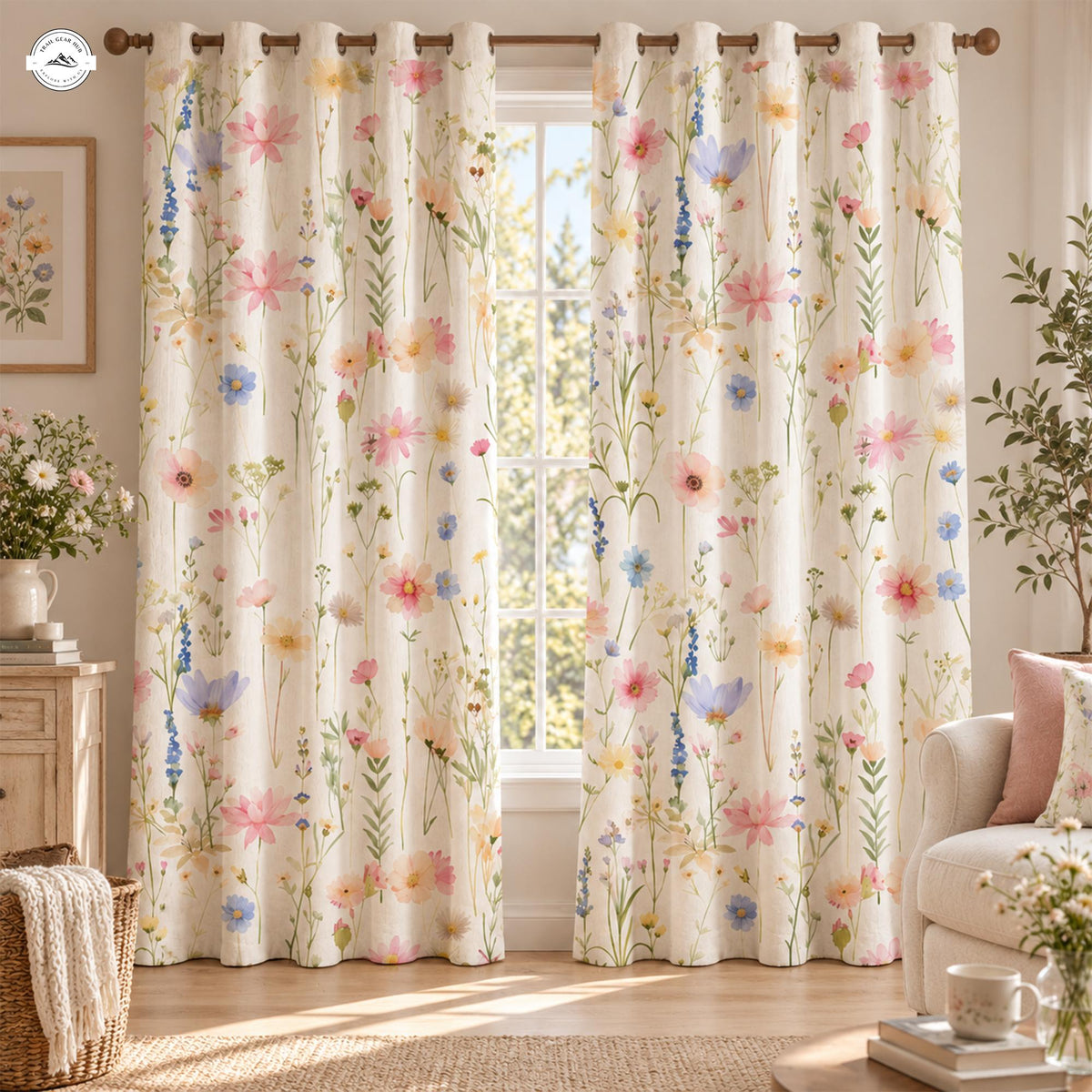 Meadow Wildflower Floral  Grommet Curtains LV19