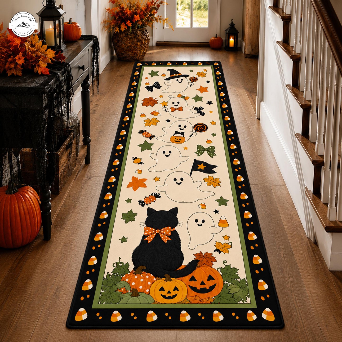 Cute Ghost and Black Cat Runner Carpet LV04