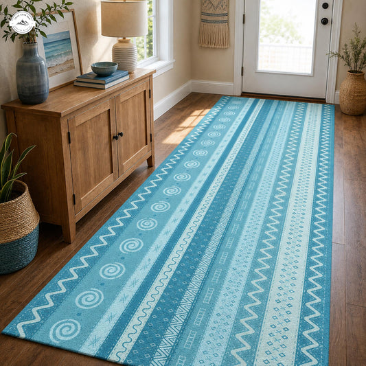 Bohemian Style Blue Runner Carpet LV15
