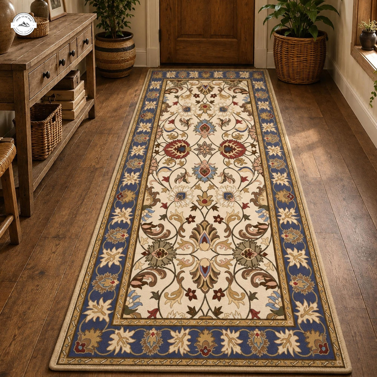 Vintage Floral Cream & Blue Runner Carpet LV25