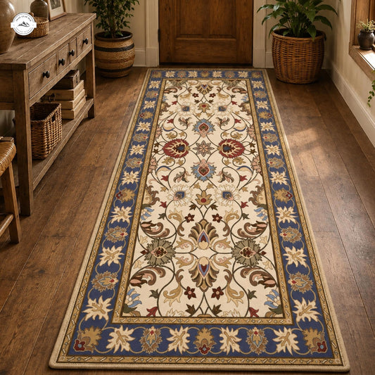 Vintage Floral Cream & Blue Runner Carpet LV25