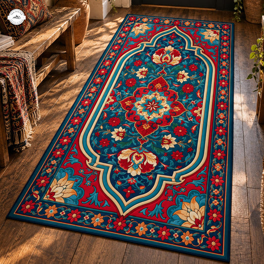 Vintage Blue & Red Entryway Runner Carpet LV26