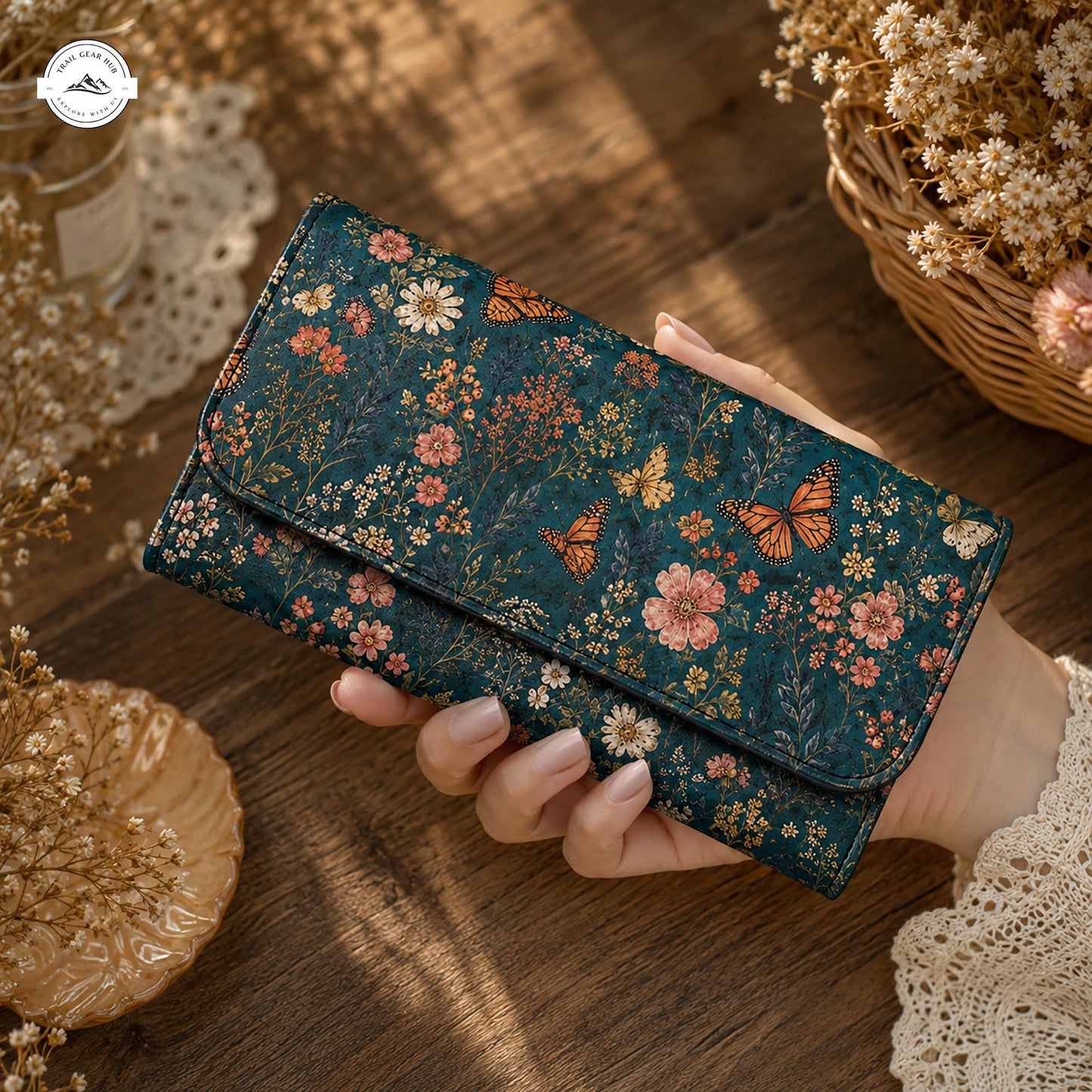Vintage Floral Butterfly Long Folding Wallet LV01