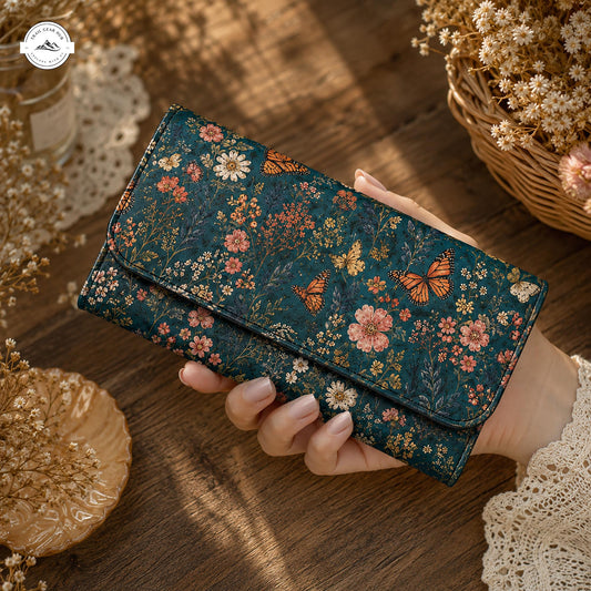 Vintage Floral Butterfly Long Folding Wallet LV01