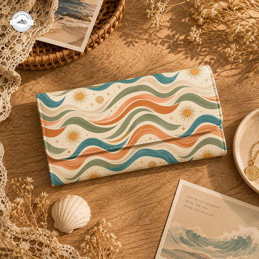 Bohemian Sun and Ocean Wave Long Folding Wallet LV02