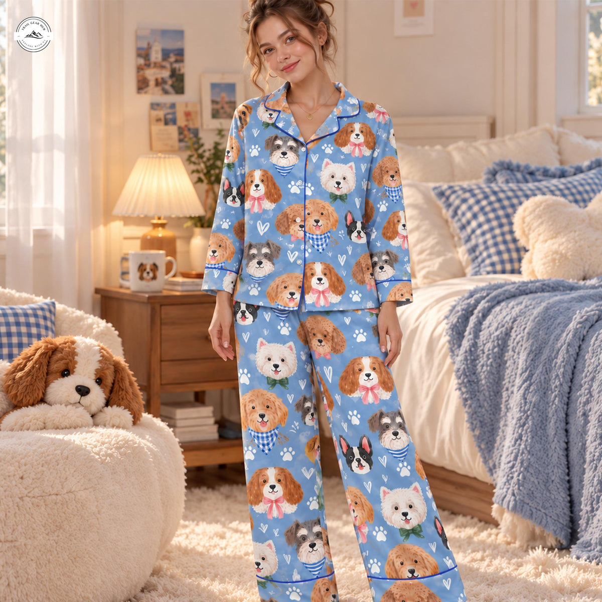 Cozy Dog Lovers Women Long Satin Pajama LV11