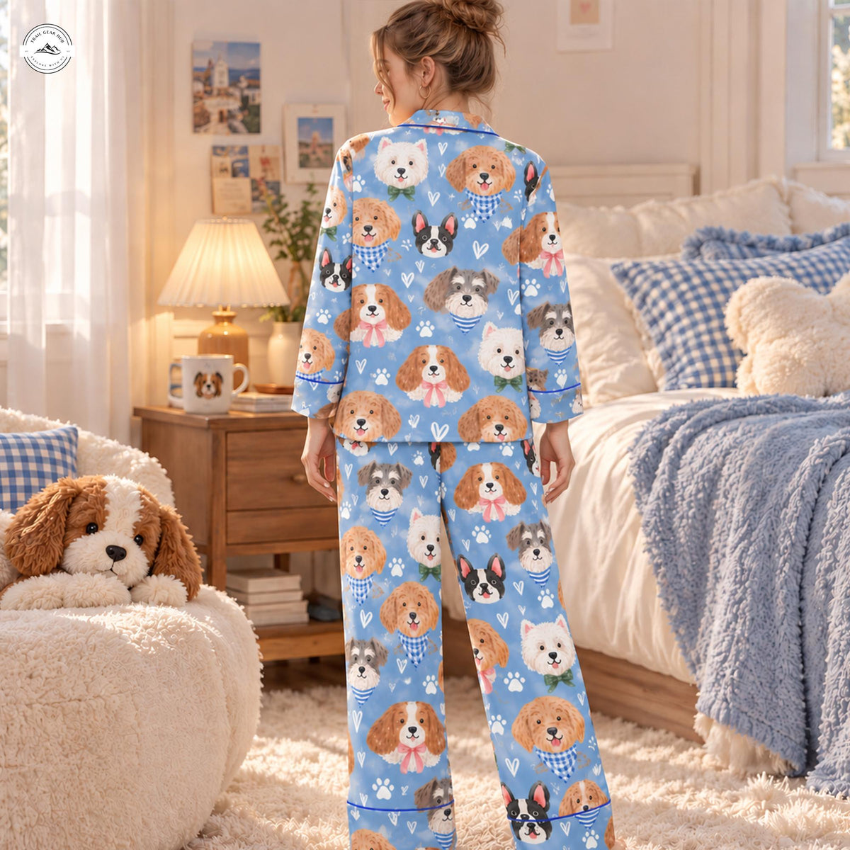 Cozy Dog Lovers Women Long Satin Pajama LV11