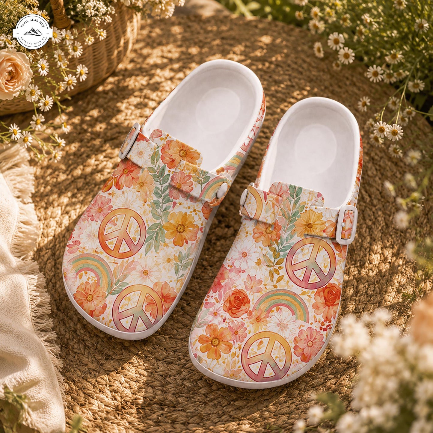 Floral Peace Sign Nurse Clogs LV12