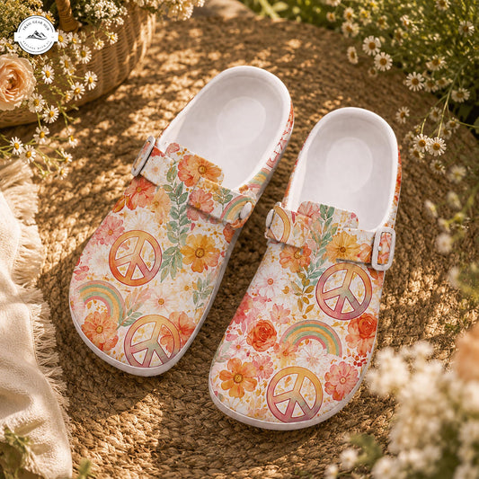 Floral Peace Sign Nurse Clogs LV12