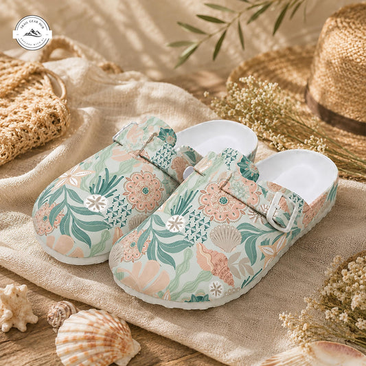 Seashell & Mandala Pattern Nurse Clogs LV018