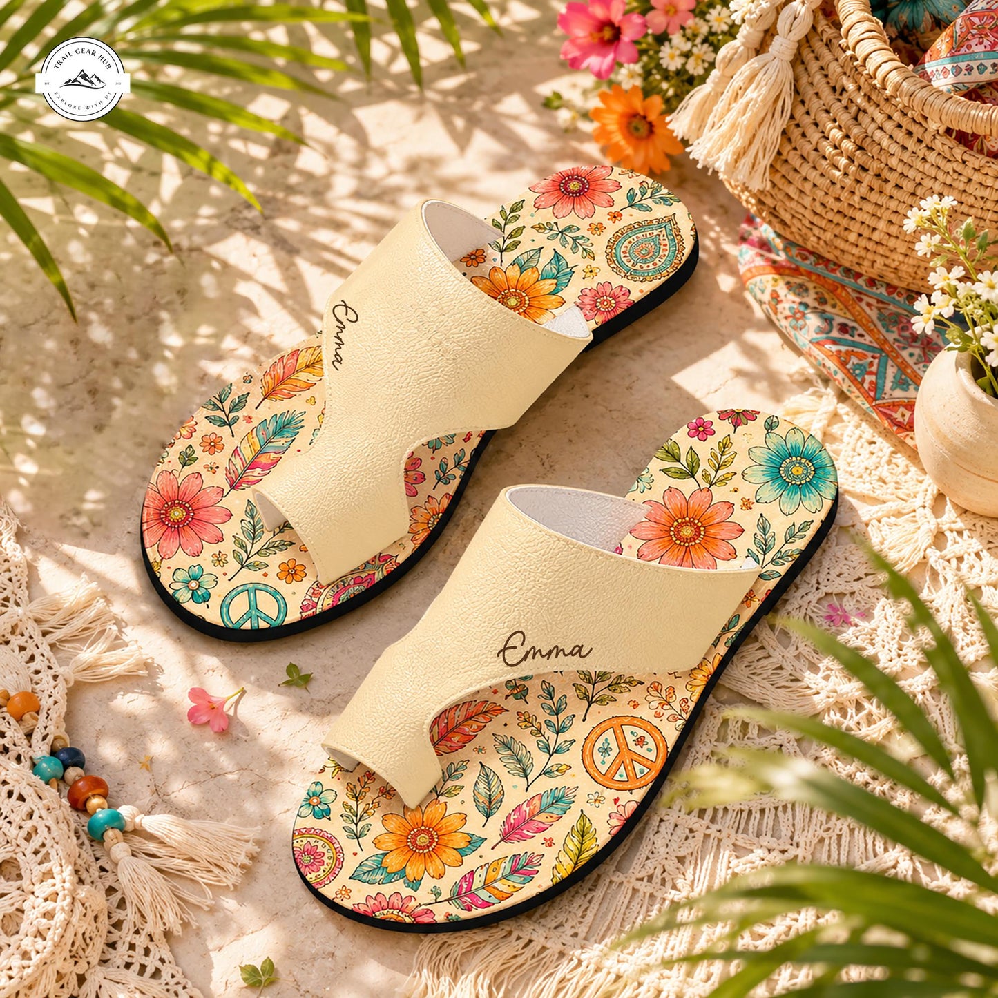Hippie Floral Personalized Open Toe Sandals LV07