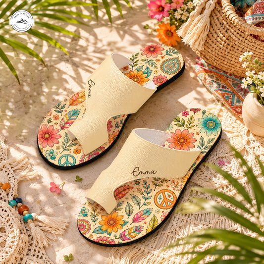 Hippie Floral Personalized Open Toe Sandals LV07