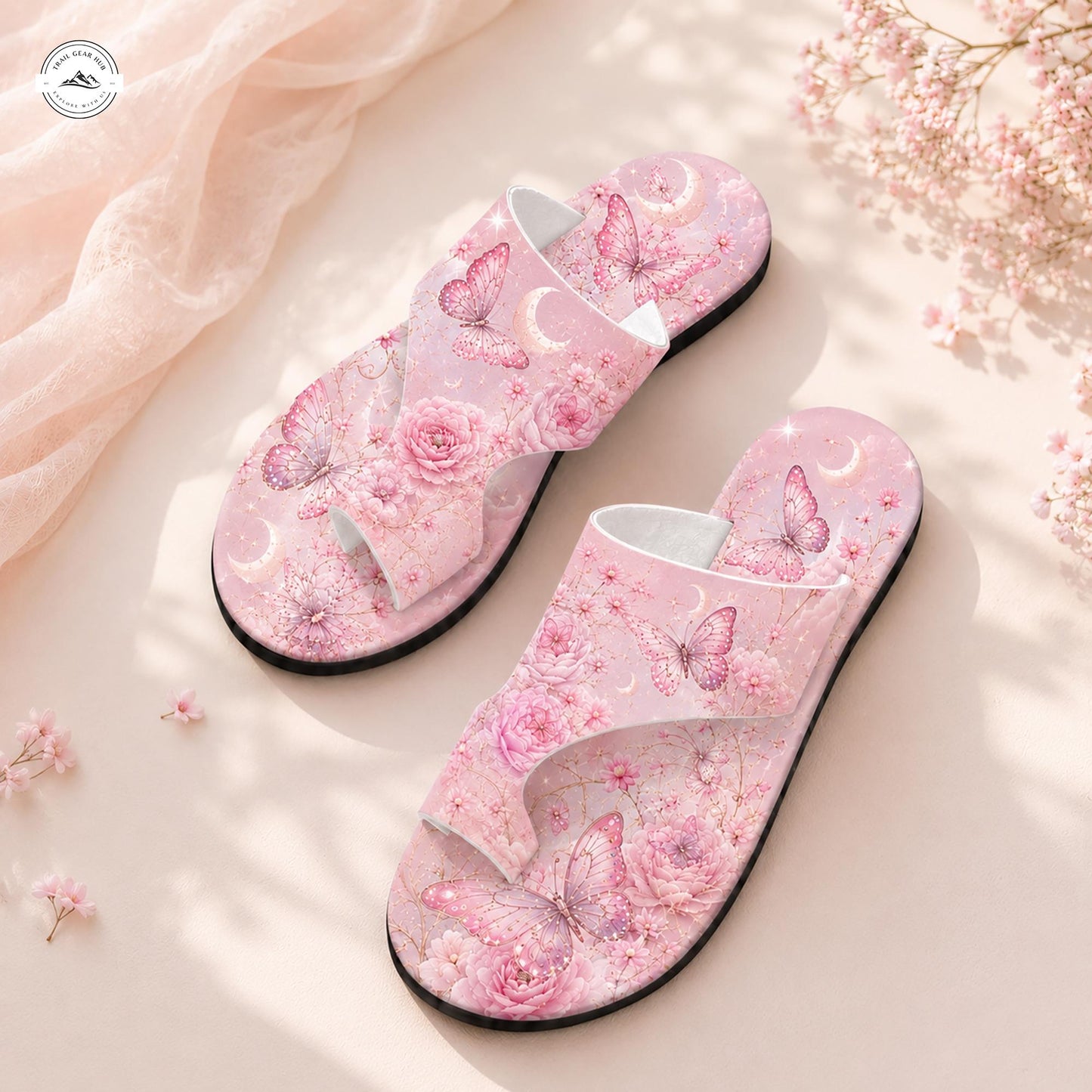 Pink Butterfly and Floral Open Toe Sandals LV08