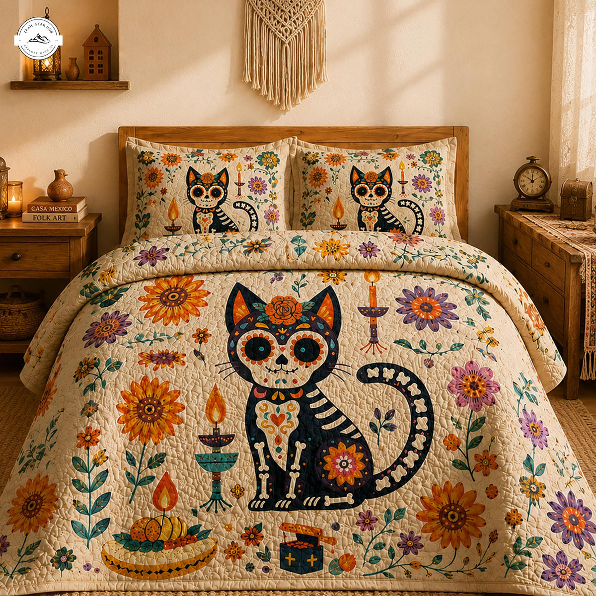 Dia de los Muertos Black Cat Quilted Bedding Set LV18