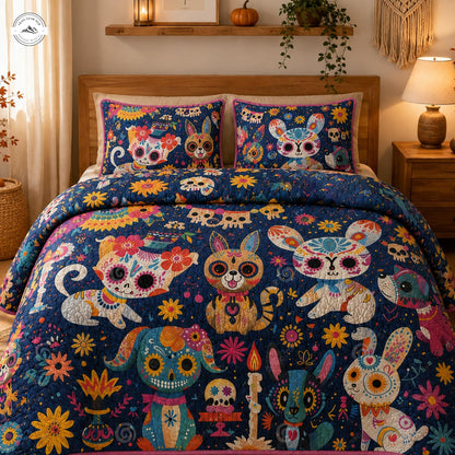 Dia De Los Muertos Sugar Skull Animals Quilted Bedding Set LV19