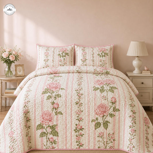 Cottagecore Rose Quilted Bedding Set LV24