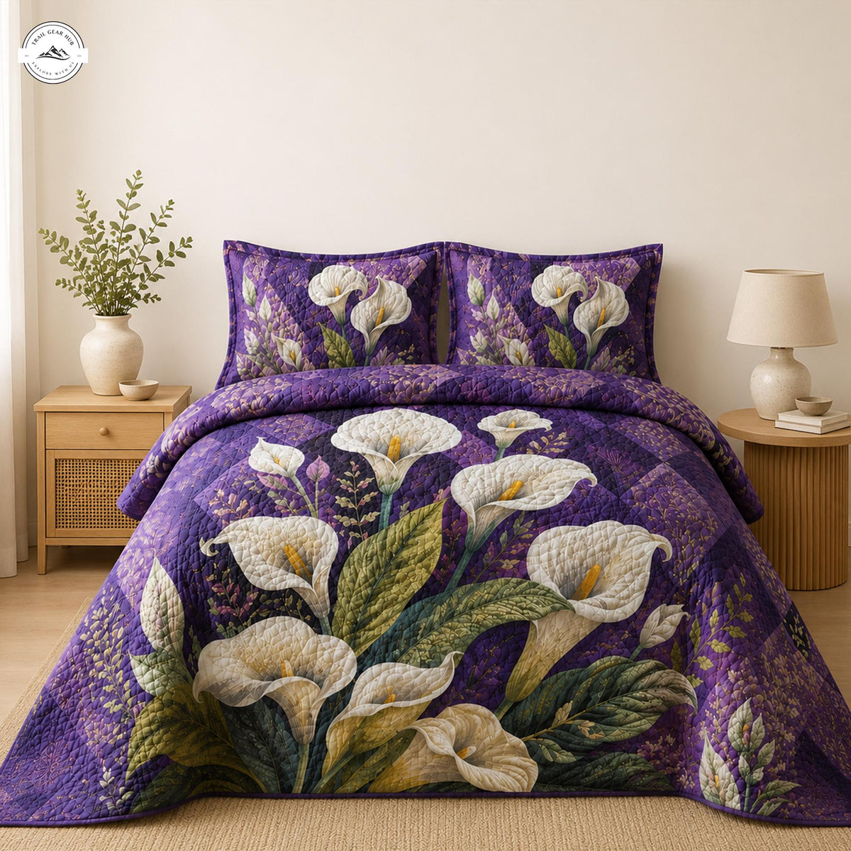 Purple Cally Lily Quilted Bedding Set LV25