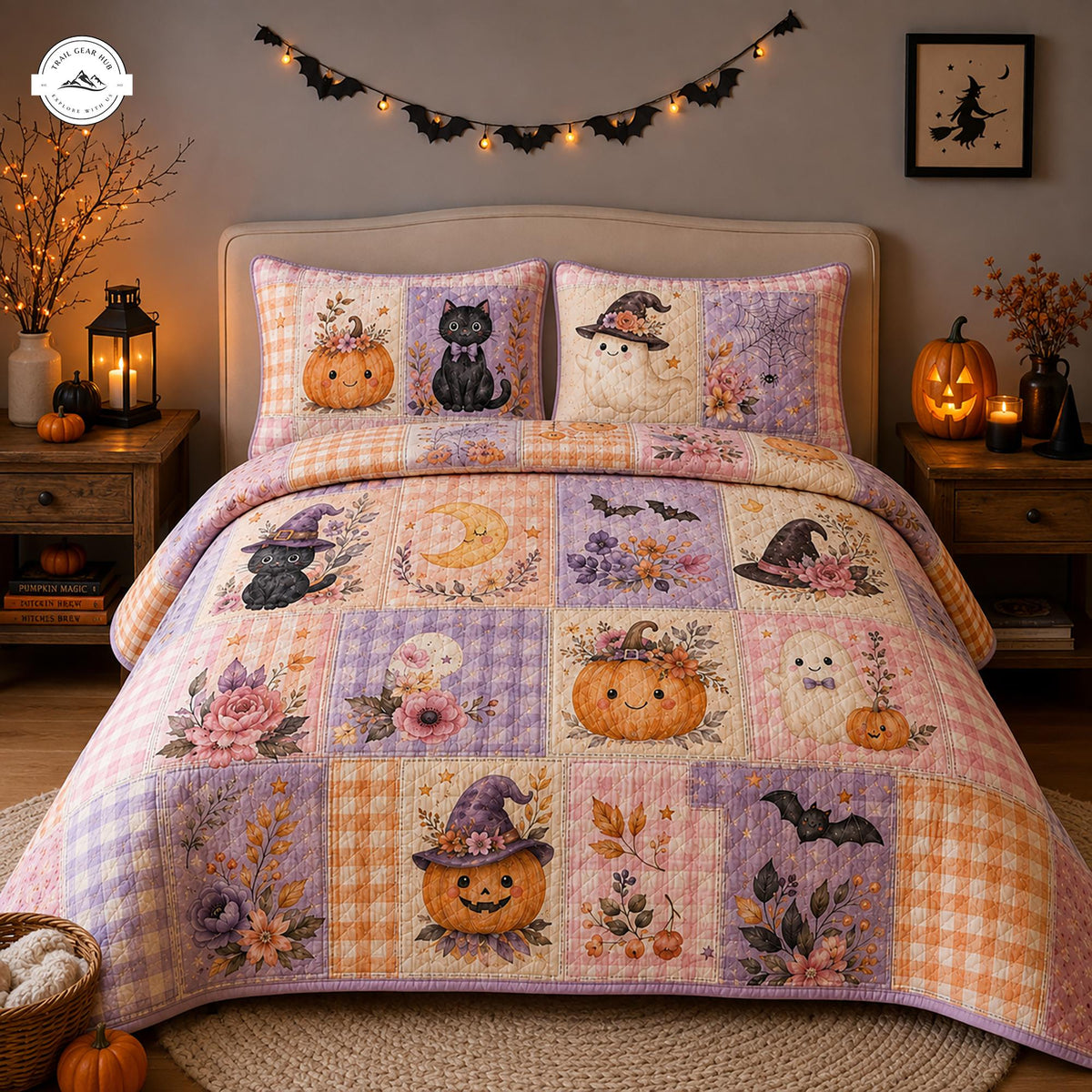 Pastel Halloween Patchwork Quilted Bedding Set LV68