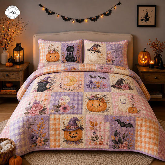 Pastel Halloween Patchwork Quilted Bedding Set LV68