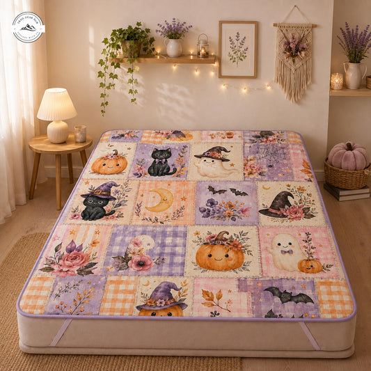 Pastel Halloween Patchwork Quilted Mattress Cover LV68QLTMTC